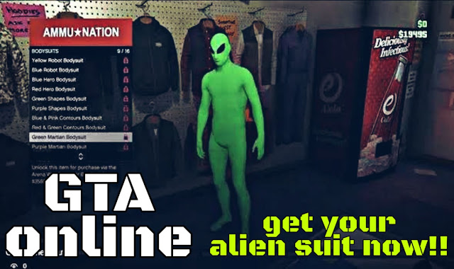 How to get the Green and Purple Alien Martian Bodysuits: GTA online Alien Suit How to get the Green and Purple Alien Martian Bodysuits: GTA online Alien Suit