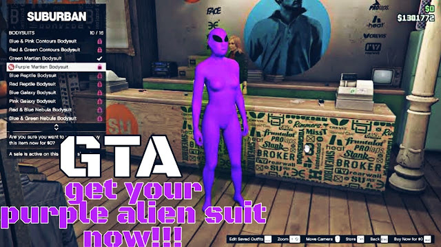 How to get the Green and Purple Alien Martian Bodysuits: GTA online Alien Suit How to get the Green and Purple Alien Martian Bodysuits: GTA online Alien Suit